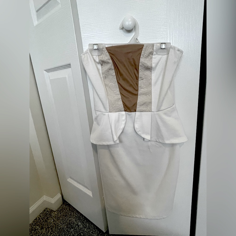 White Strapless Bodycon Dress with Detailed Bodice